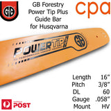 16" GB Chainsaw Bar & Chain Combo Power Tip+  3/8" DL60 .058" for Husqvarna