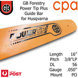 16" GB Chainsaw Bar & Chain Combo Power Tip+  3/8"LP DL56 .050" for Husqvarna