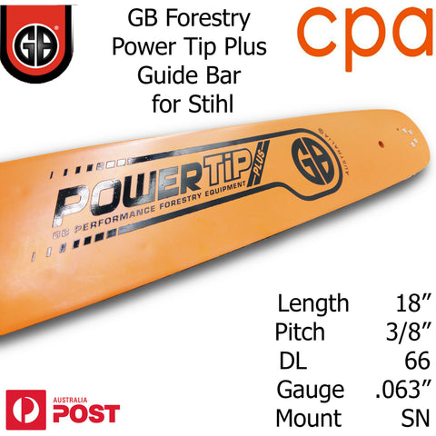 18" GB Chainsaw Bar Power Tip+ BAR ONLY suit- 3/8" DL66 .063" for Stihl