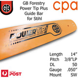 14" GB Chainsaw Bar Power Tip+ BAR ONLY- suit   3/8"LP DL50 .050" for Stihl