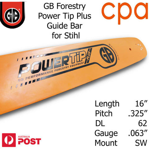16" GB Chainsaw Bar Power Tip+ BAR ONLY suit - .325" DL62 .063" for Stihl