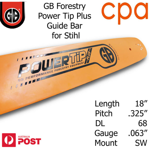 18" GB Chainsaw Bar Power Tip+ BAR ONLY suit- .325" DL68 .063" for Stihl
