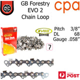 GB EVO2 Chainsaw Chain Loop, 3/8" (.058") 68DL - Semi Chisel