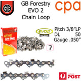 GB EVO2 Chainsaw Chain Loop, 3/8"LP (.050") 50DL - Semi Chisel