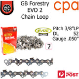 GB EVO2 Chainsaw Chain Loop, 3/8"LP (.050") 52DL - Semi Chisel