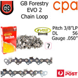GB EVO2 Chainsaw Chain Loop, 3/8"LP (.050") 56DL - Semi Chisel