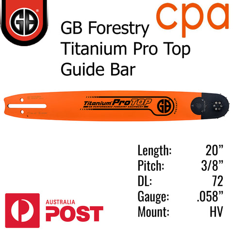 20" GB Titanium PRO TOP GUIDE BAR - 3/8" (.058") - HV20-58PA