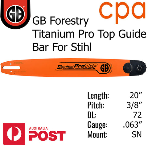 20" GB Titanium PRO TOP GUIDE BAR - 3/8" (.063") - SN20-63PA
